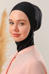 Kadın Tesettür Boyunluklu Hijab Spor Bone  - Siyah - Standart