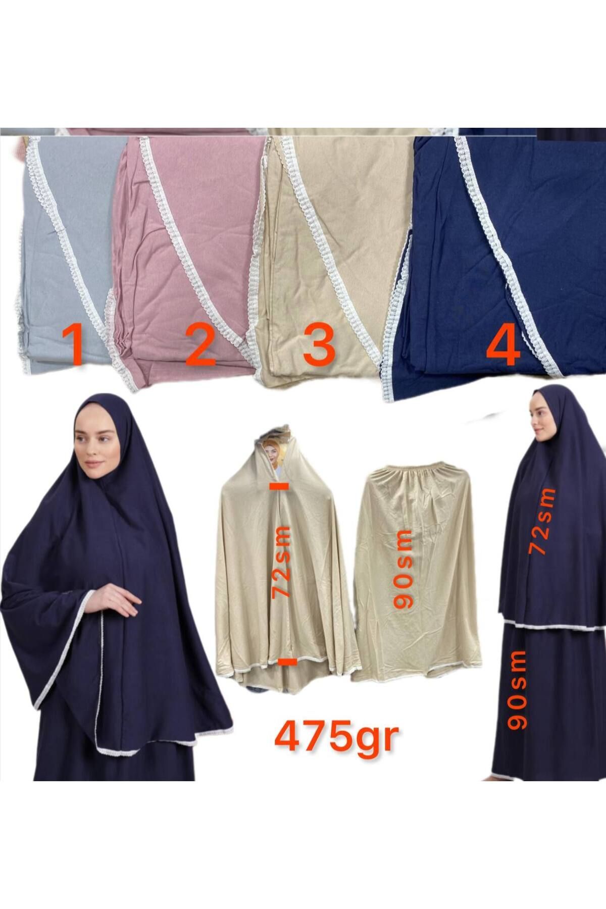 Kadın Tesettür Çift Parça İşlemeli Namaz Elbisesi Bej - Tek Ebat