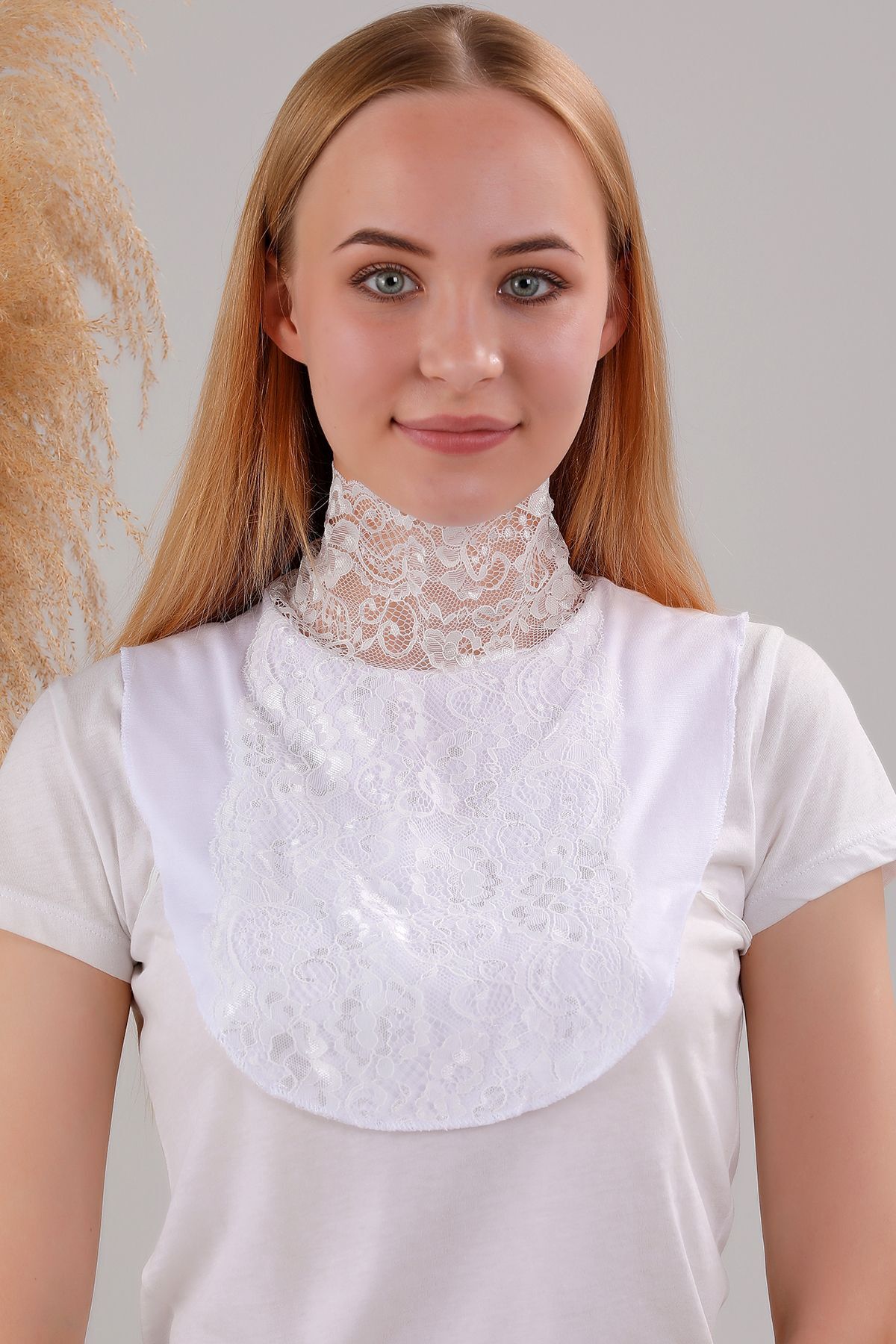 Kadın Tesettür Dantelli Boyunluk Beyaz