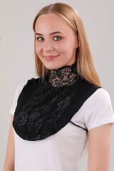 Kadın Tesettür Dantelli Boyunluk Siyah