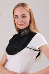 Kadın Tesettür Dantelli Boyunluk Siyah