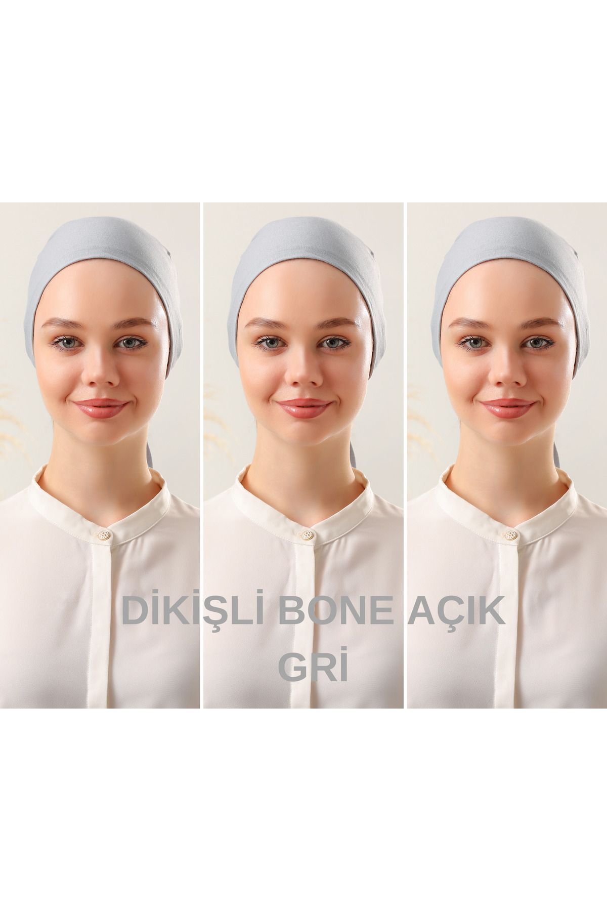 Kadın Tesettür Dikişli Set Bone Bağlamalı Peny Açık Gri - 3 Adet