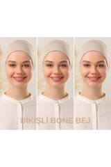 Kadın Tesettür Dikişli Set Bone Bağlamalı Peny Bej - 3 Adet