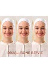 Kadın Tesettür Dikişli Set Bone Bağlamalı Peny Beyaz - 3 Adet