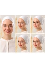 Kadın Tesettür Dikişli Set Bone Bağlamalı Peny Beyaz - 5 Adet