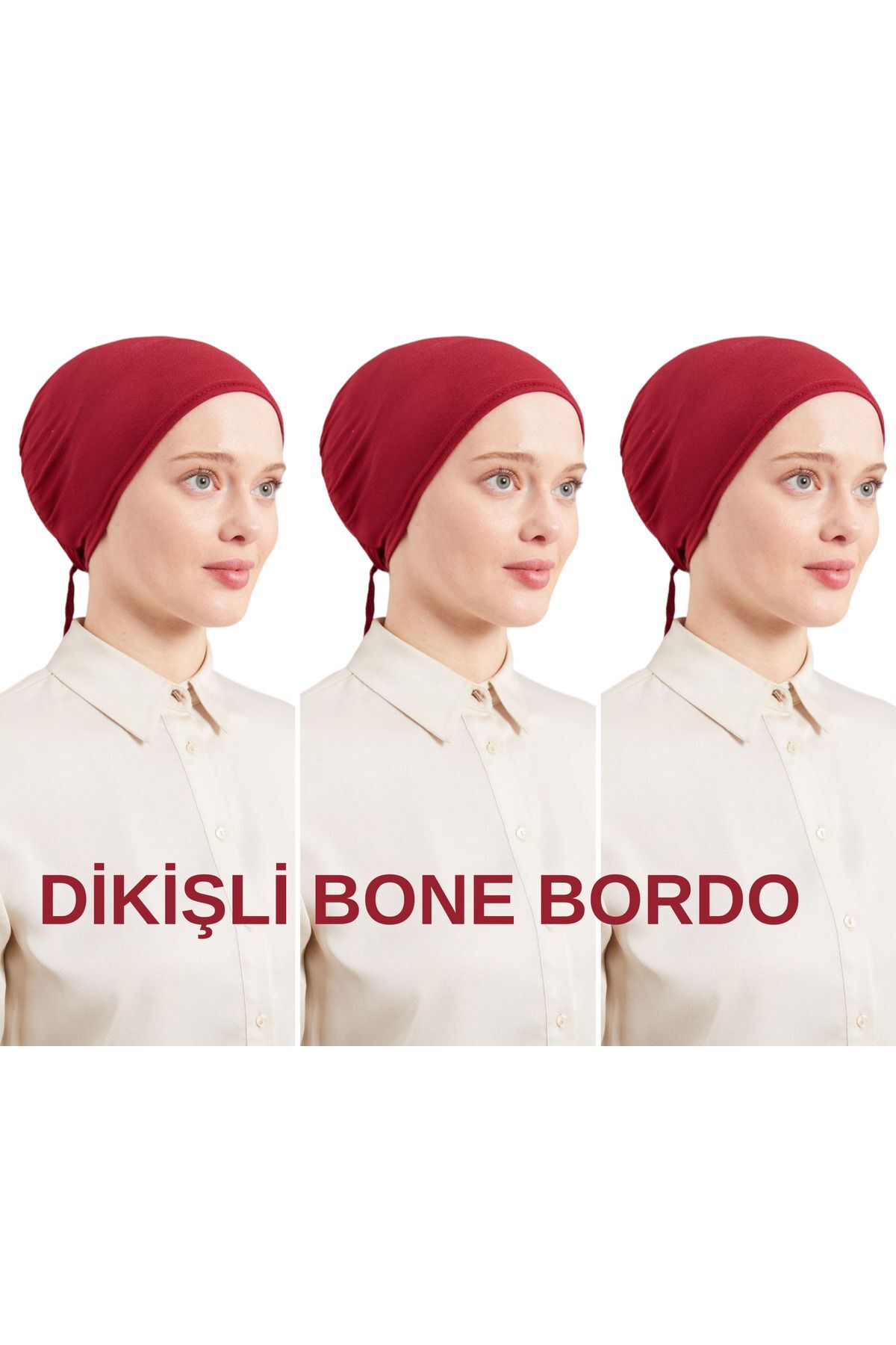 Kadın Tesettür Dikişli Set Bone Bağlamalı Peny Bordo - 3 Adet