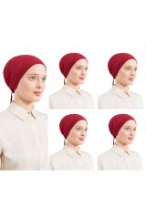 Kadın Tesettür Dikişli Set Bone Bağlamalı Peny Bordo - 5 Adet