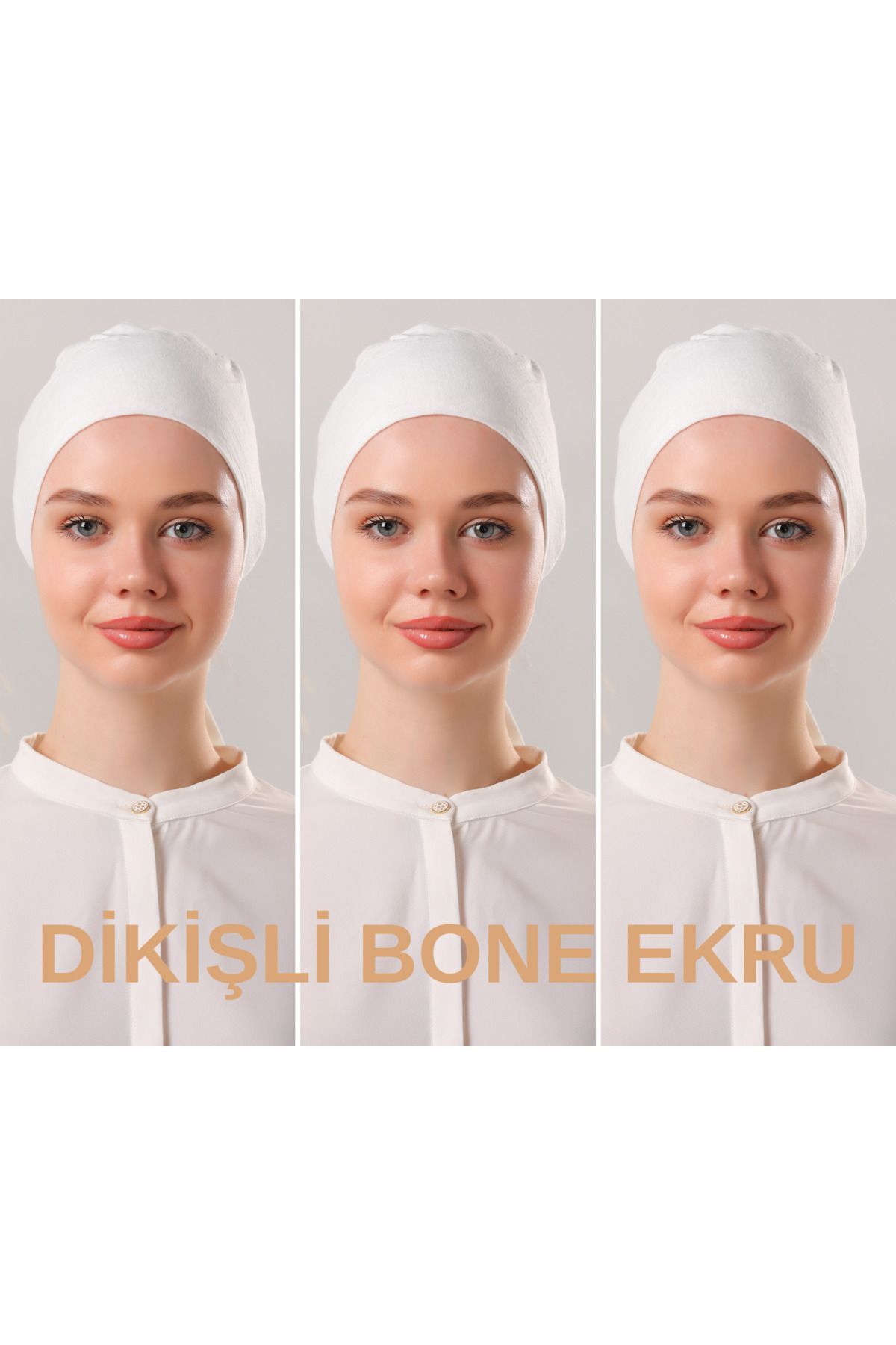 Kadın Tesettür Dikişli Set Bone Bağlamalı Peny Ekru - 3 Adet
