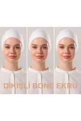 Kadın Tesettür Dikişli Set Bone Bağlamalı Peny Ekru - 3 Adet