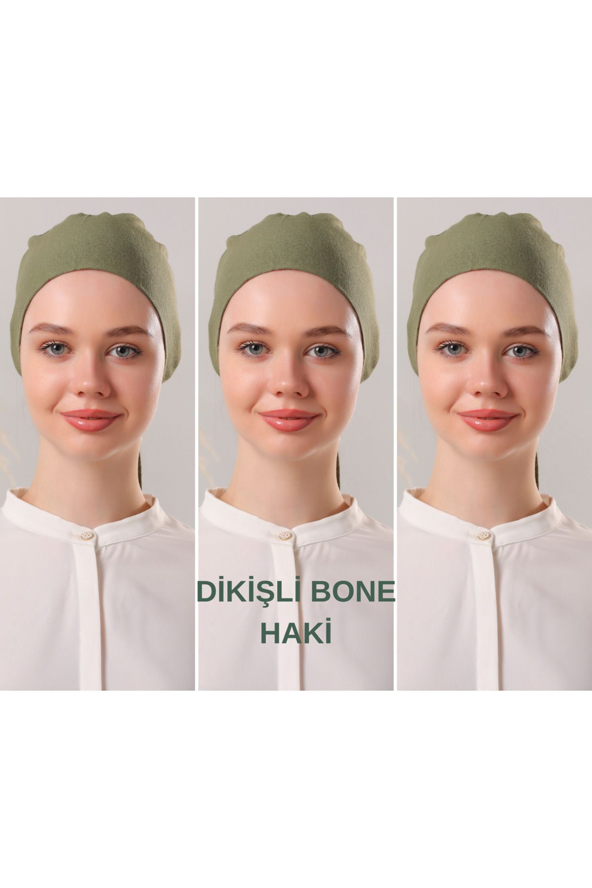 Kadın Tesettür Dikişli Set Bone Bağlamalı Peny Haki - 3 Adet