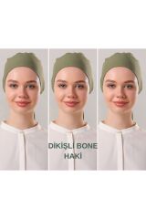 Kadın Tesettür Dikişli Set Bone Bağlamalı Peny Haki - 3 Adet