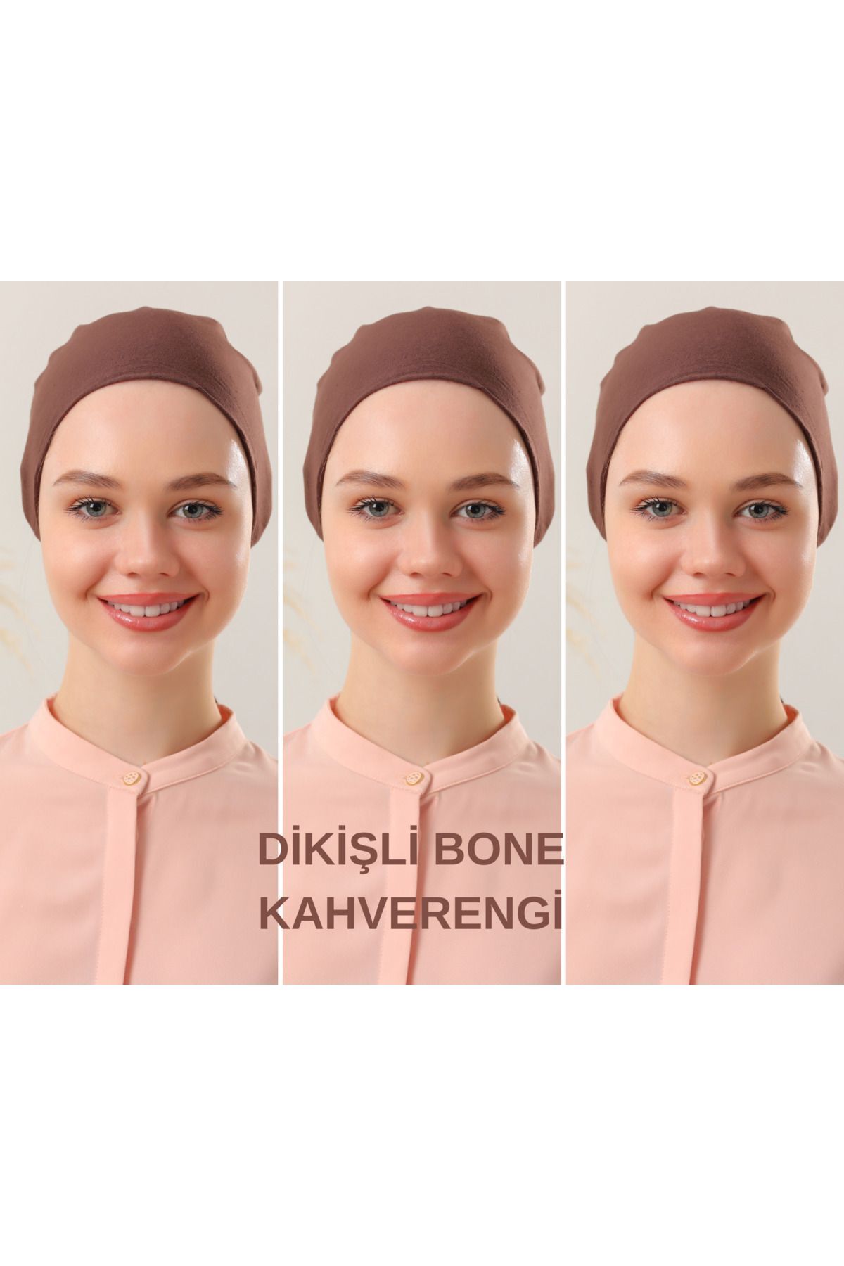 Kadın Tesettür Dikişli Set Bone Bağlamalı Peny Kahverengi - 3 Adet