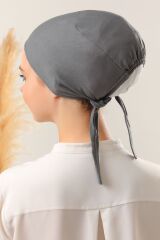 Kadın Tesettür Dikişli Set Bone Bağlamalı Peny Koyu Gri - 3 Adet