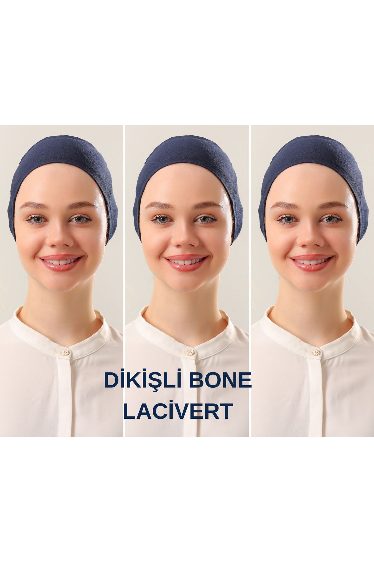Kadın Tesettür Dikişli Set Bone Bağlamalı Peny Lacivert - 3 Adet