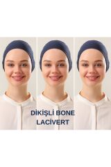 Kadın Tesettür Dikişli Set Bone Bağlamalı Peny Lacivert - 3 Adet