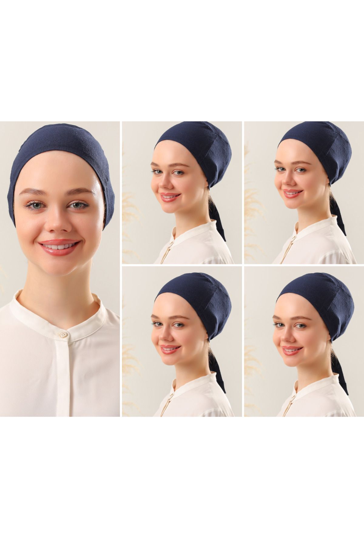 Kadın Tesettür Dikişli Set Bone Bağlamalı Peny Lacivert - 5 Adet