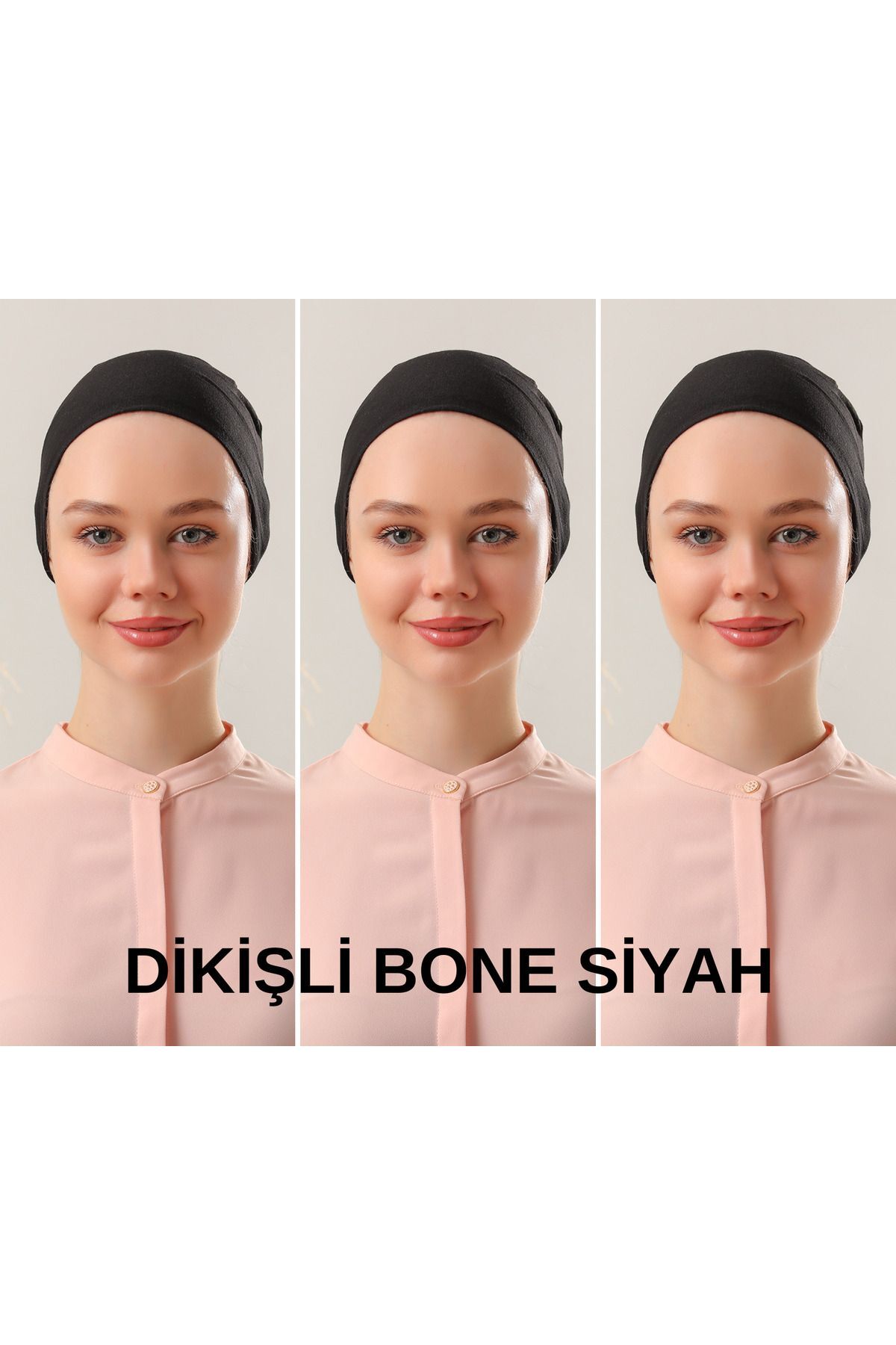 Kadın Tesettür Dikişli Set Bone Bağlamalı Peny Siyah - 3 Adet