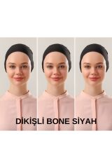 Kadın Tesettür Dikişli Set Bone Bağlamalı Peny Siyah - 3 Adet