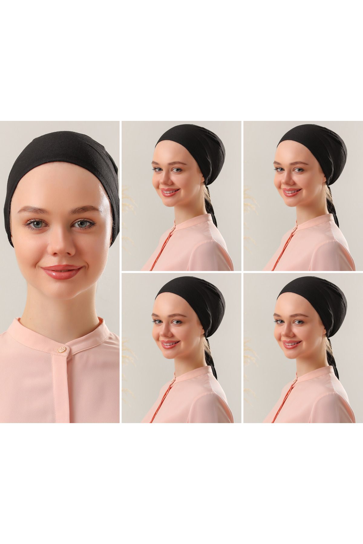 Kadın Tesettür Dikişli Set Bone Bağlamalı Peny Siyah - 5 Adet