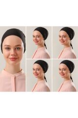 Kadın Tesettür Dikişli Set Bone Bağlamalı Peny Siyah - 5 Adet