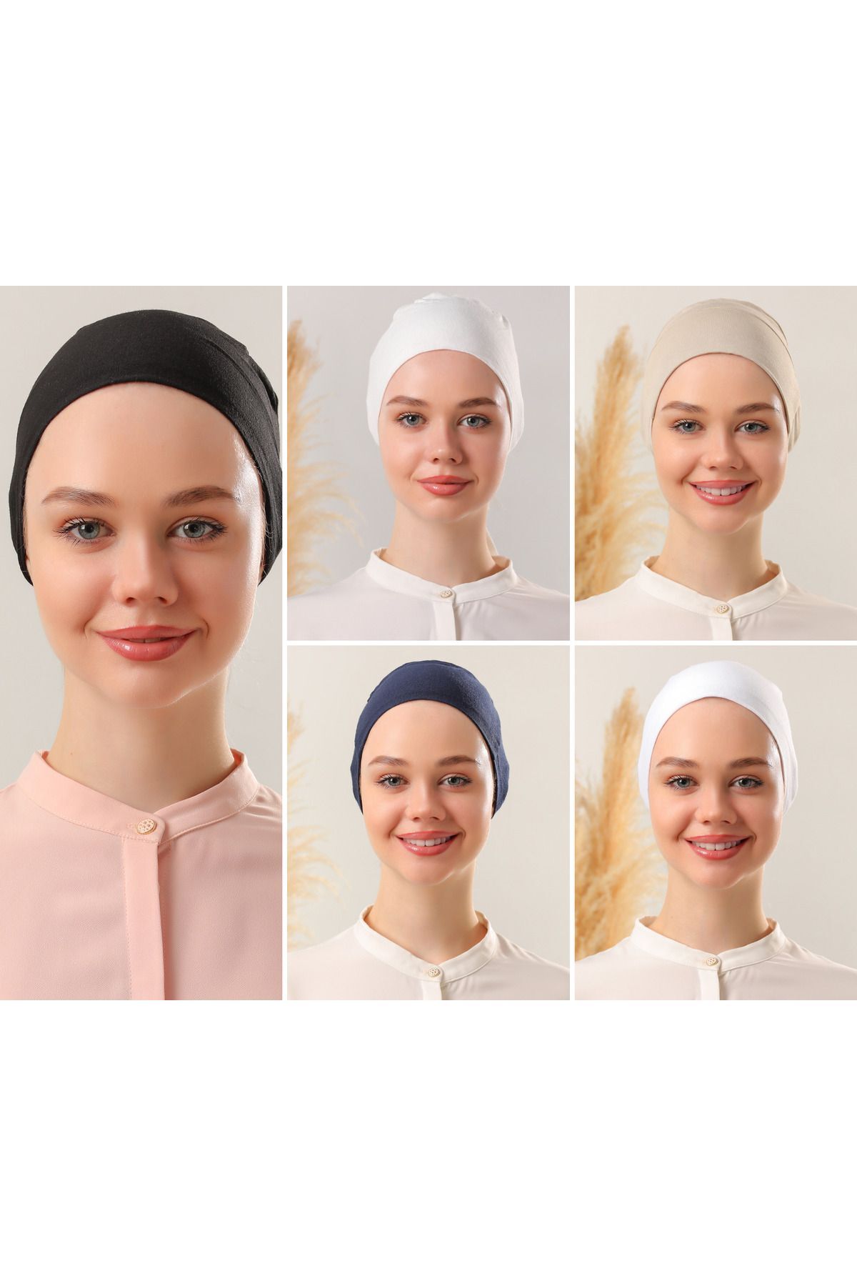 Kadın Tesettür Dikişli Set Bone Bağlamalı Peny Çok Renkli - 5 Adet