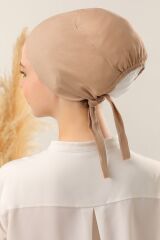 Kadın Tesettür Dikişli Set Bone Bağlamalı Peny Sütlü Kahve - 3 Adet