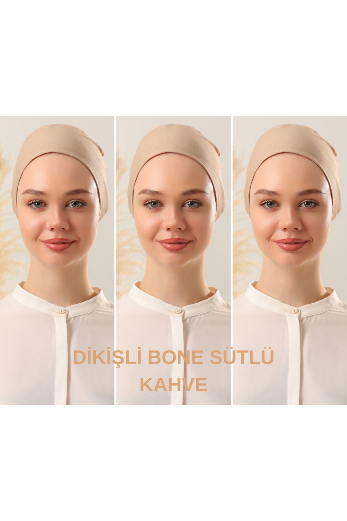 Kadın Tesettür Dikişli Set Bone Bağlamalı Peny Sütlü Kahve - 3 Adet
