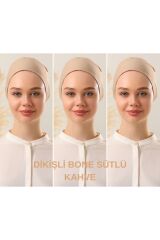 Kadın Tesettür Dikişli Set Bone Bağlamalı Peny Sütlü Kahve - 3 Adet