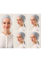 Kadın Tesettür Dikişsiz Set Bone Bağlamalı Penye Bone Açık Gri - 5 Adet