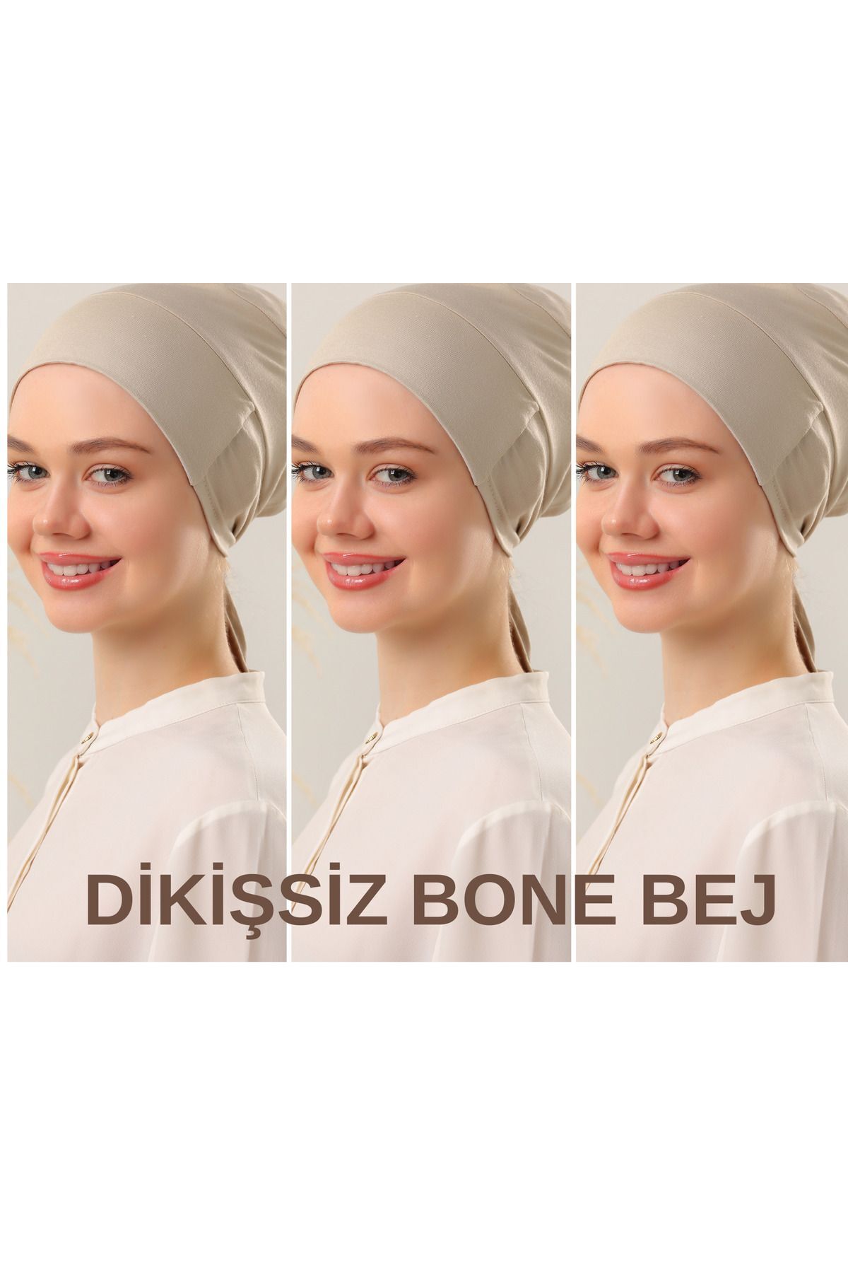 Kadın Tesettür Dikişsiz Set Bone Bağlamalı Penye Bone Bej - 3 Adet