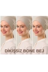 Kadın Tesettür Dikişsiz Set Bone Bağlamalı Penye Bone Bej - 3 Adet