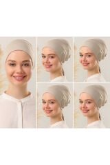 Kadın Tesettür Dikişsiz Set Bone Bağlamalı Penye Bone Bej - 5 Adet