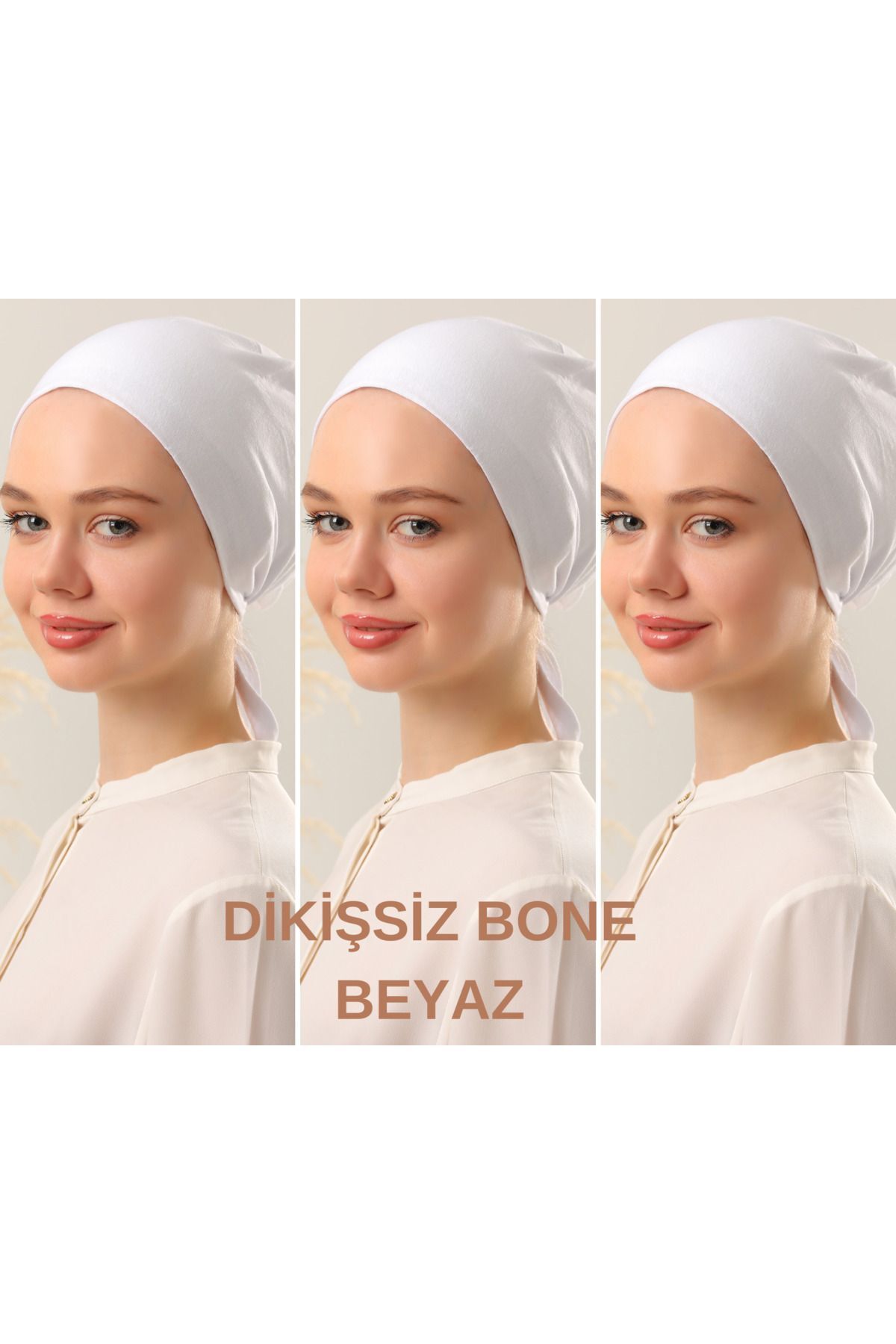 Kadın Tesettür Dikişsiz Set Bone Bağlamalı Penye Bone Beyaz - 3 Adet