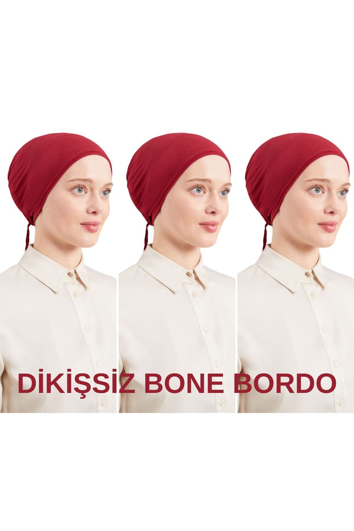 Kadın Tesettür Dikişsiz Set Bone Bağlamalı Penye Bone Bordo - 3 Adet