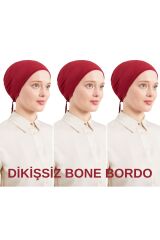 Kadın Tesettür Dikişsiz Set Bone Bağlamalı Penye Bone Bordo - 3 Adet