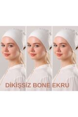 Kadın Tesettür Dikişsiz Set Bone Bağlamalı Penye Bone Ekru - 3 Adet
