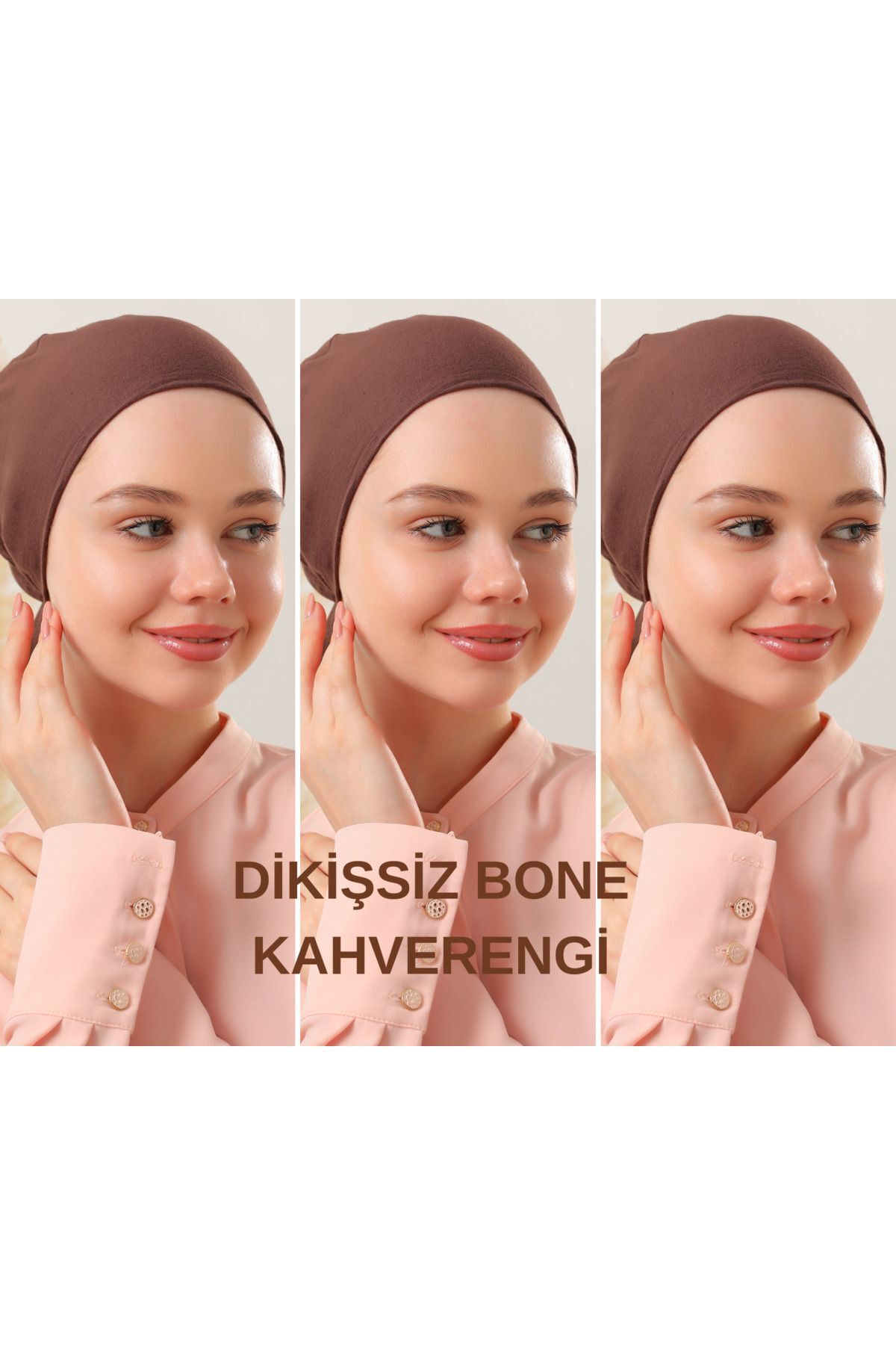 Kadın Tesettür Dikişsiz Set Bone Bağlamalı Penye Bone Kahverengi - 3 Adet
