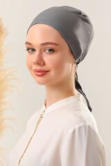 Kadın Tesettür Dikişsiz Set Bone Bağlamalı Penye Bone Koyu Gri - 3 Adet