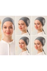 Kadın Tesettür Dikişsiz Set Bone Bağlamalı Penye Bone Koyu Gri - 5 Adet