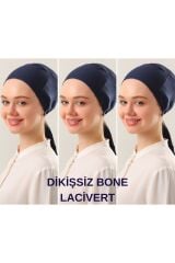 Kadın Tesettür Dikişsiz Set Bone Bağlamalı Penye Bone Lacivert - 3 Adet