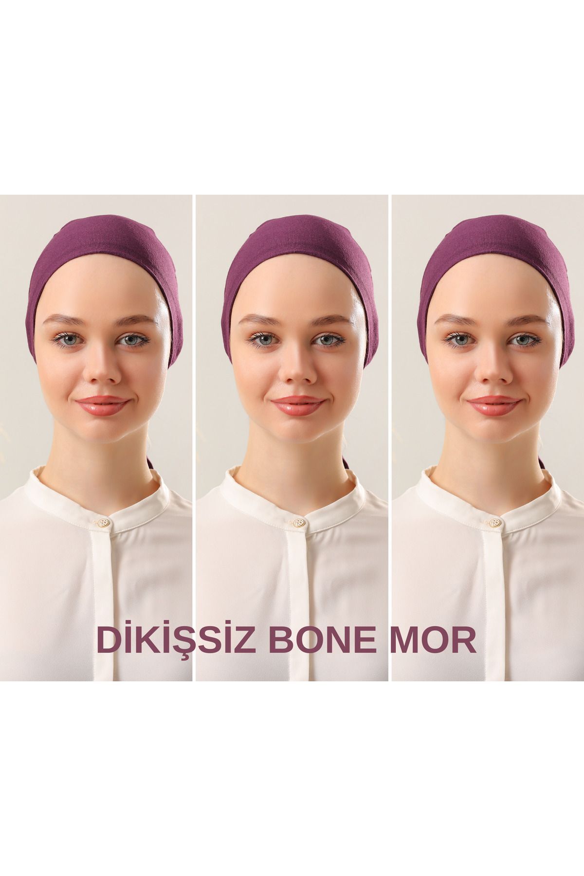 Kadın Tesettür Dikişsiz Set Bone Bağlamalı Penye Bone Mor - 3 Adet