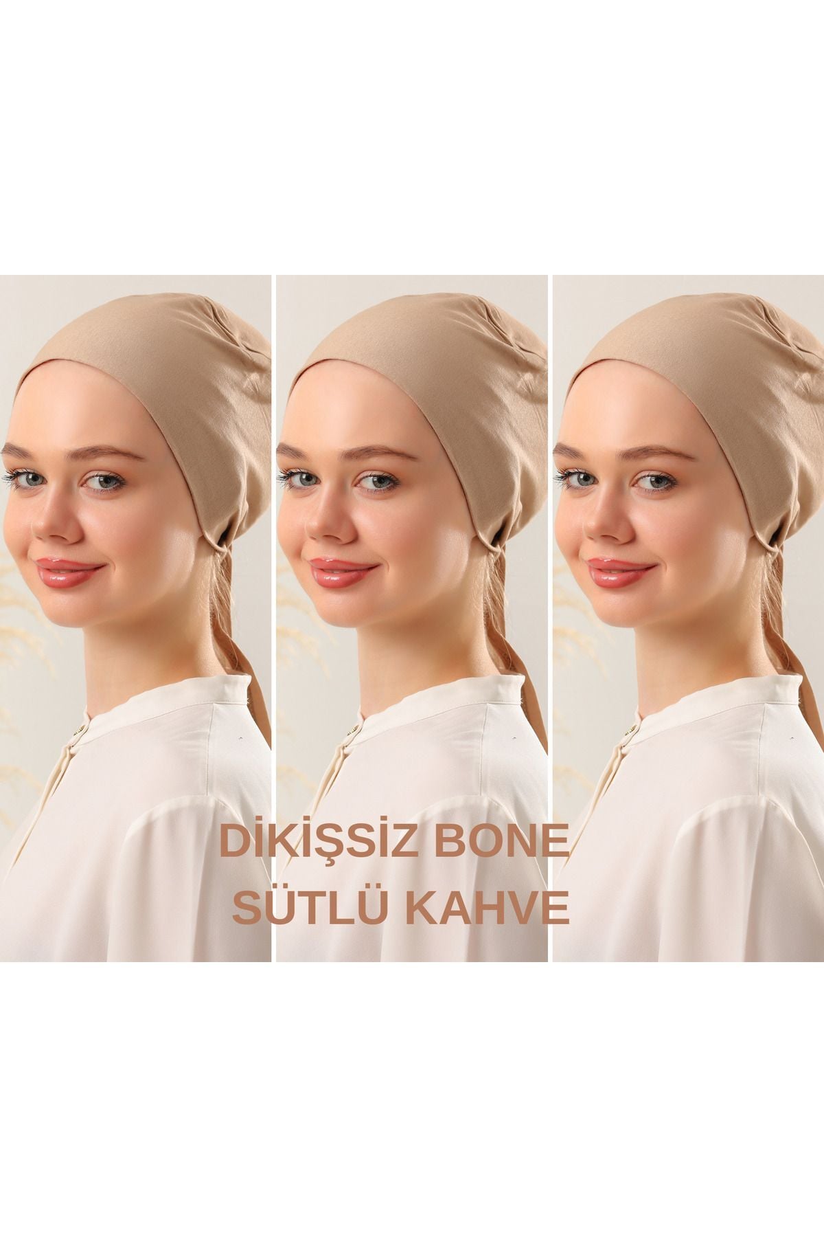 Kadın Tesettür Dikişsiz Set Bone Bağlamalı Penye Bone Sütlü Kahve - 3 Adet