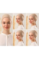 Kadın Tesettür Dikişsiz Set Bone Bağlamalı Penye Bone Sütlü Kahve - 5 Adet