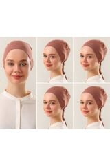 Kadın Tesettür Dikişsiz Set Bone Bağlamalı Penye Bone Tarçın - 5 Adet