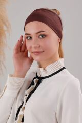 Kadın Tesettür Dikişsiz Silikonlu Kaymaz Bandana Spor Bone Kahverengi - Standart