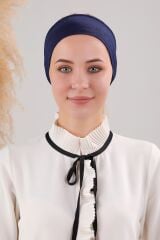 Kadın Tesettür Dikişsiz Silikonlu Kaymaz Bandana Spor Bone Lacivert-Lacivert - Standart