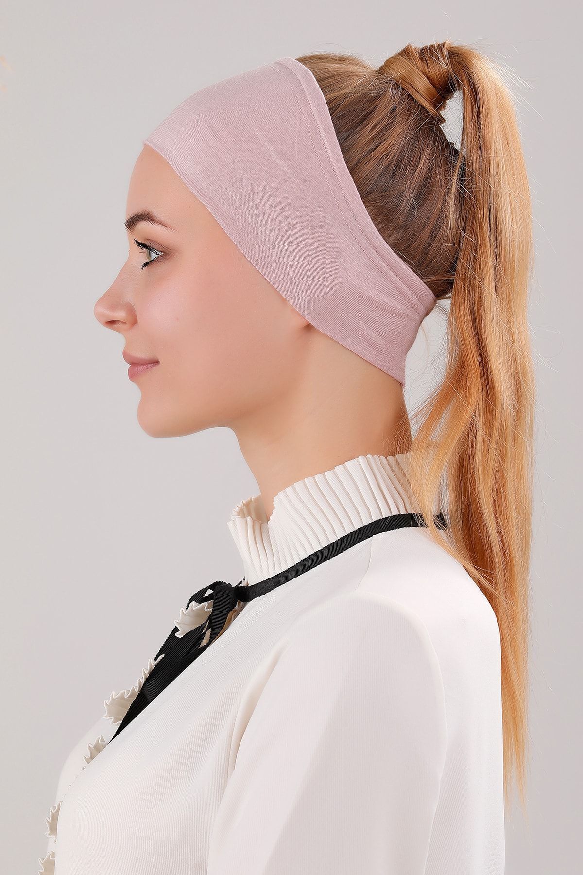 Kadın Tesettür Dikişsiz Silikonlu Kaymaz Bandana Spor Bone Pudra-Pudra - Standart