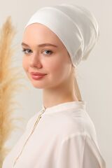 Kadın Tesettür Dikişsiz Silikonlu Kaymaz Bone Ekru-Ekru - Standart