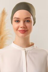 Kadın Tesettür Dikişsiz Silikonlu Kaymaz Bone Haki - Standart