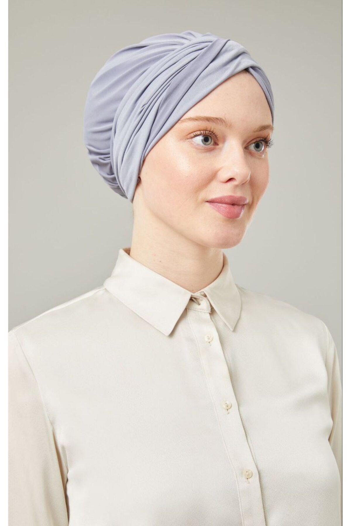 Kadın Tesettür Dolama Bone Açık Gri - Standart